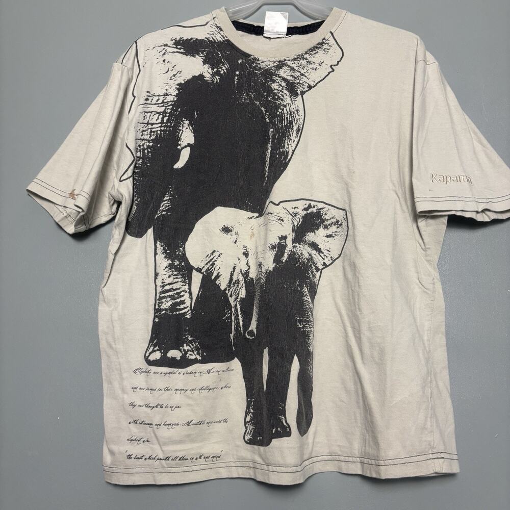 Vintage Y2K Elephant All Over Print Poem Cotton Wildlife Animal Large Shirt